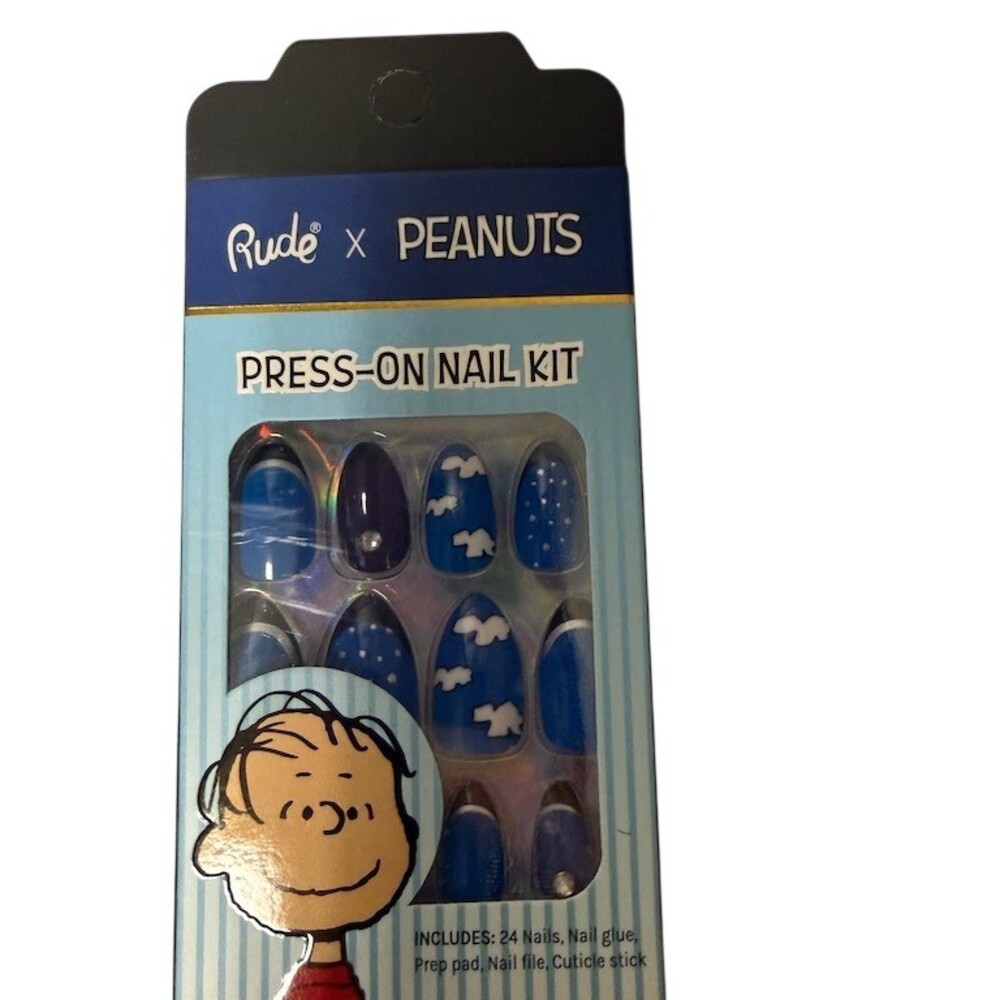 RUDE Cosmetics x Peanuts Press-On Nail Kit Blue Cloud Design w/ Glue 24